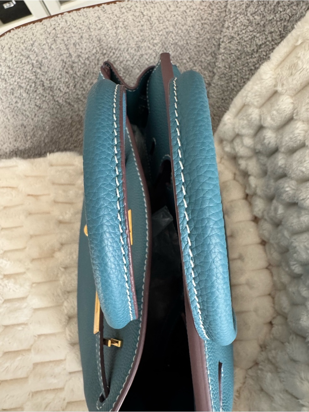 30 cm Elegant Teal Leather Top-Handle Bag - Picture 6 of 8